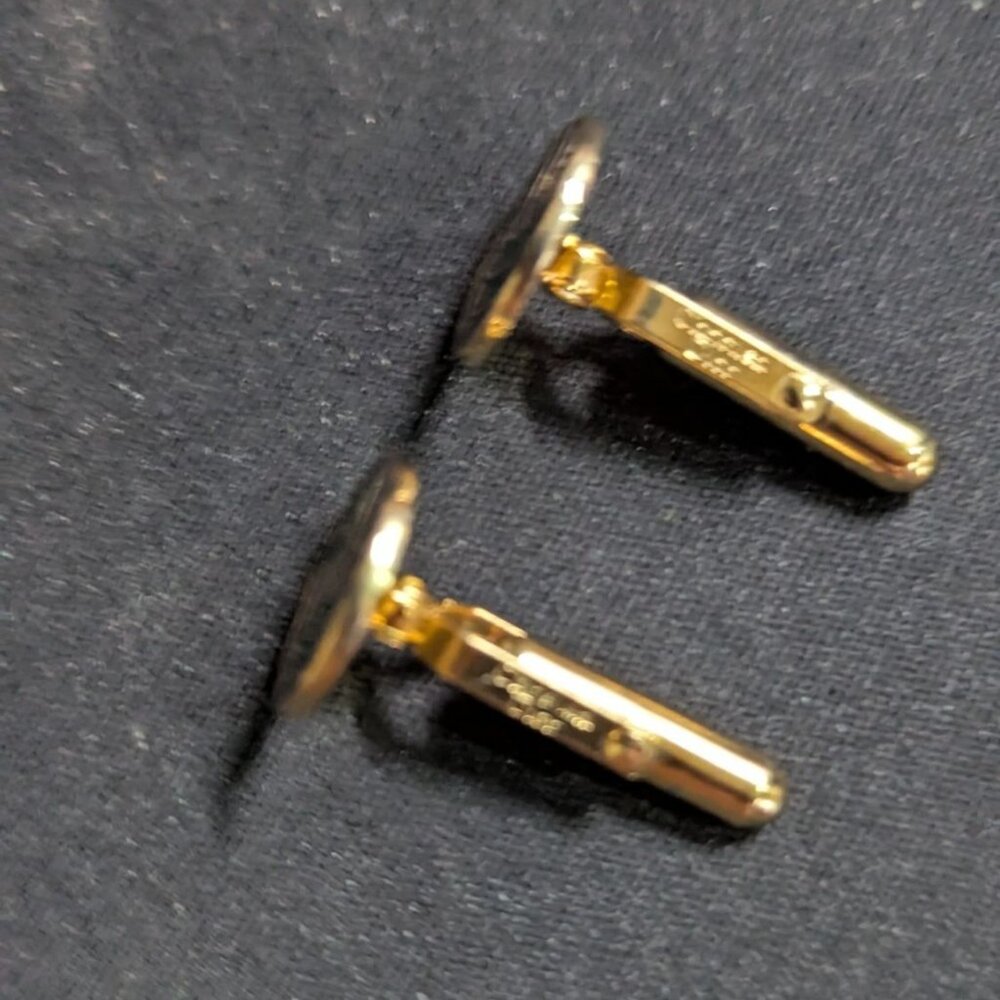 Vintage‎ Christian Dior Enamel Gold-Tone Cufflinks Green & Blue Swirl Design - Picture 3 of 10